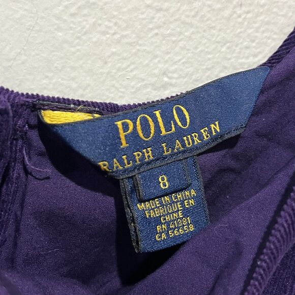 Polo Ralph Lauren Girls Dress Size 8 violet Purple Corduroy Belted Preppy Bow - Picture 4 of 9